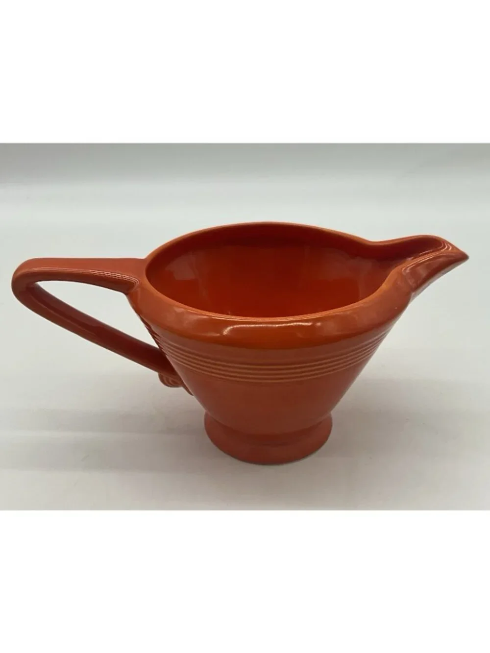 Homer Laughlin Harlequin Creamer and Lidded Sugar Bowl in a Red-Orange Glaze VTG